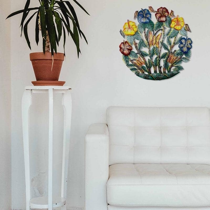 Handmade 24-inch Painted Colorful Flower Garden Metal Wall Art (Haiti)