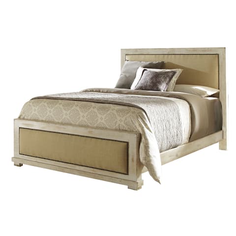 Willow Pine Distressed White Upholstered Bed