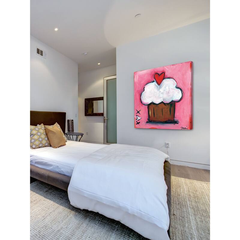 Marmont Hill - "Pink Heart Cupcake" by Tori Campisi Painting Print on Canvas - Multi-Color