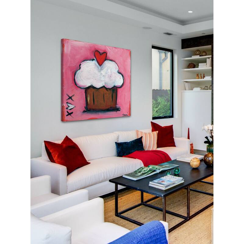 Marmont Hill - "Pink Heart Cupcake" by Tori Campisi Painting Print on Canvas - Multi-Color