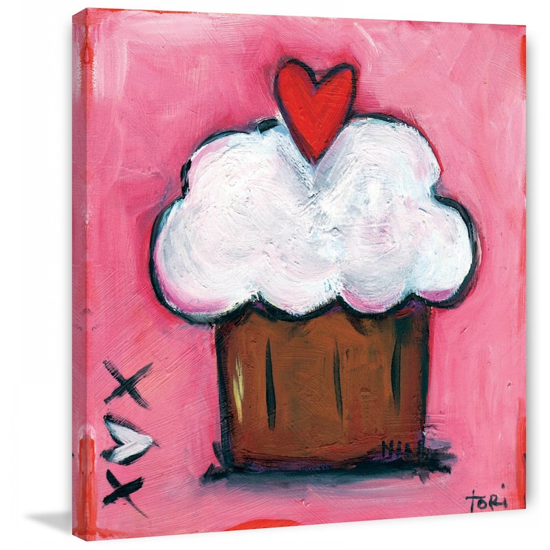 Marmont Hill - "Pink Heart Cupcake" by Tori Campisi Painting Print on Canvas - Multi-Color