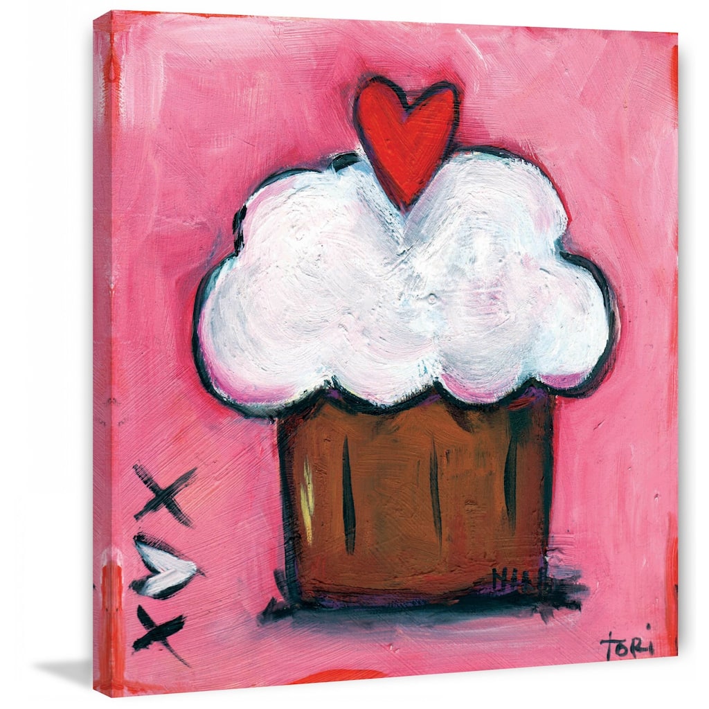 Marmont Hill - "Pink Heart Cupcake" by Tori Campisi Painting Print on Canvas - Multi-Color