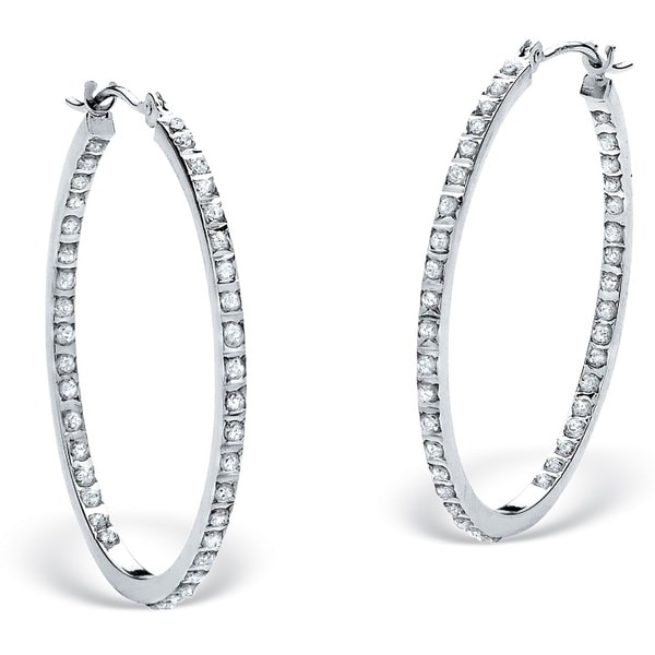 Platinum/Silver Diamond Accent Inside-out Hoop Earrings