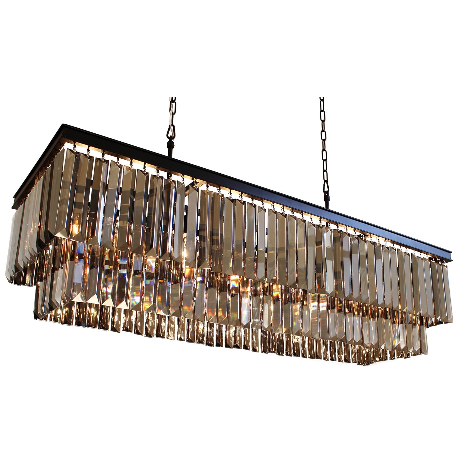 D'Angelo D'Angelo 40" Smoked Mirrored Prism Fringe Crystal Chandelier (40-inch Rectangular Chandelier) - Chandeliers For Bedrooms by Overstock.com