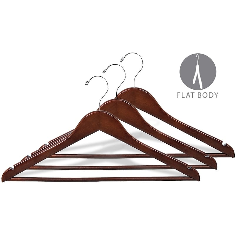 Walnut Finish Wooden Suit Hanger with Chrome Hook