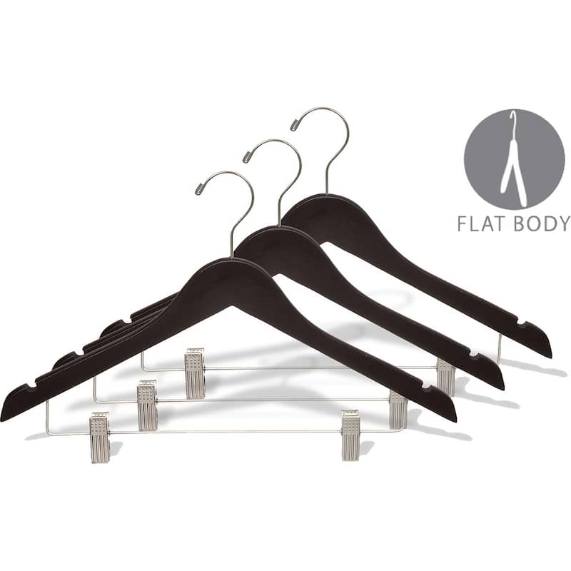 Wooden Combo Hanger with Espresso Finish and Clips, Brushed Chrome Hardware (Case of 50)