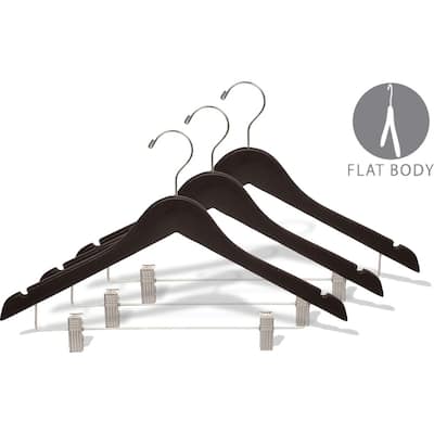 Wooden Combo Hanger with Espresso Finish and Clips, Brushed Chrome Hardware (Case of 50)