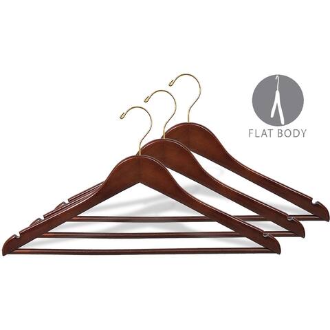 Walnut Finish Wooden Suit Hanger with Brass Hook (Case of 50)