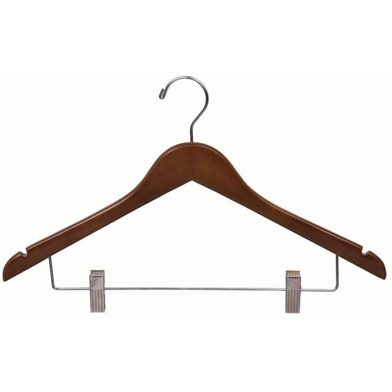 Walnut Finish Wooden Combo Hanger with Chrome Hardware and Clips (Case of 50)