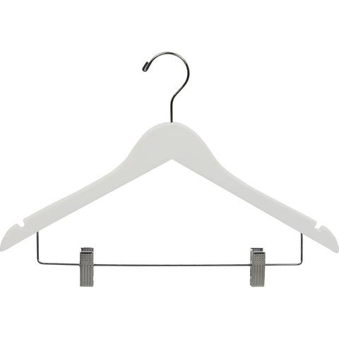 White Wooden Combo Hanger with Clips (Case of 50)