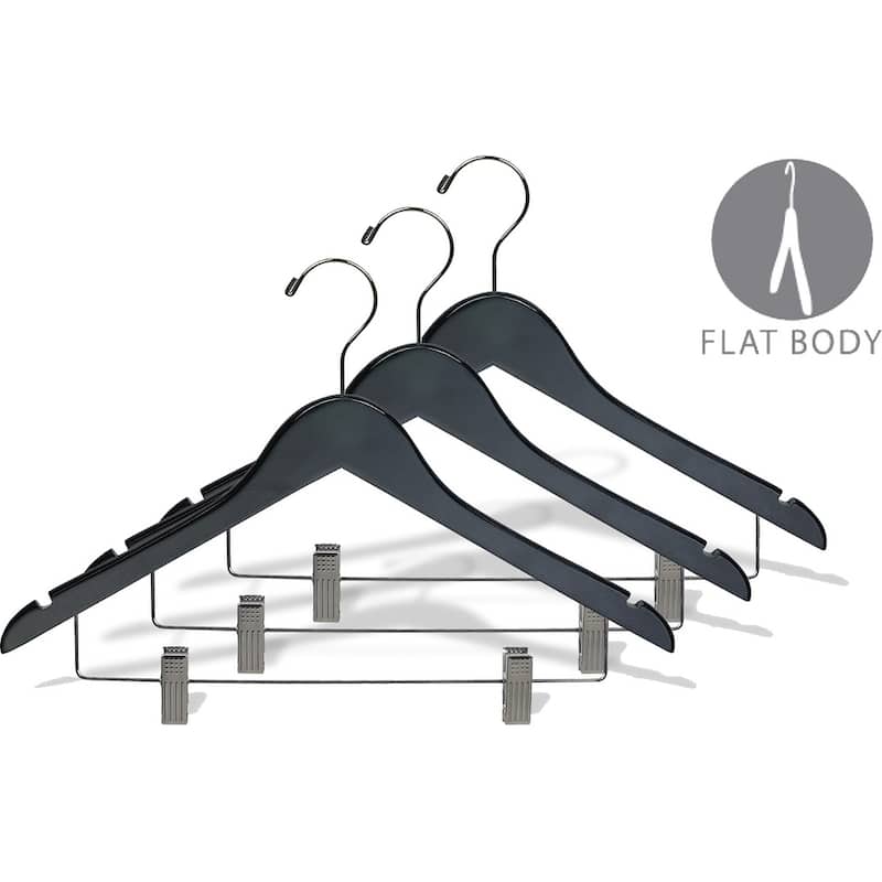 Black Wooden Combo Hanger with Adjustable Cushion Clips (Case of 25)