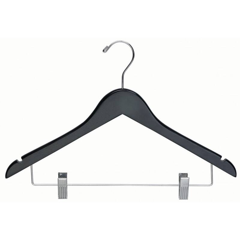 Black Wooden Combo Hanger with Clips (Case of 100)