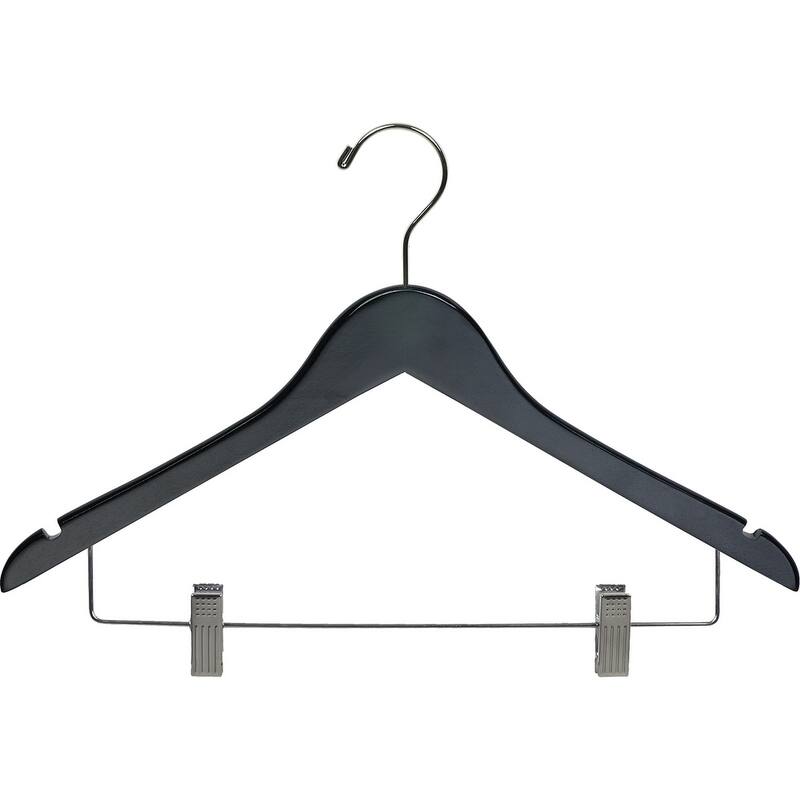 Black Wooden Combo Hanger with Clips (Case of 100)