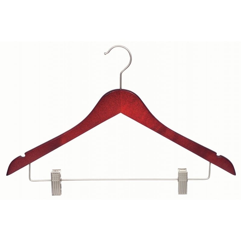 Espresso Finish Wooden Combo Hanger with Clips and Brushed Chrome Hardware (Box of 100)