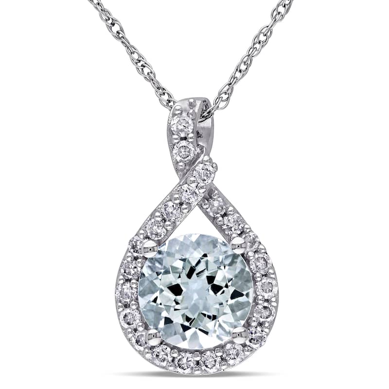 Miadora 10k White Gold Aquamarine and 1/5ct TDW Diamond Necklace (G-H, I2-I3) - Blue