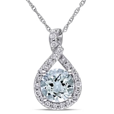 Miadora 10k White Gold Aquamarine and 1/5ct TDW Diamond Necklace (G-H, I2-I3) - Blue