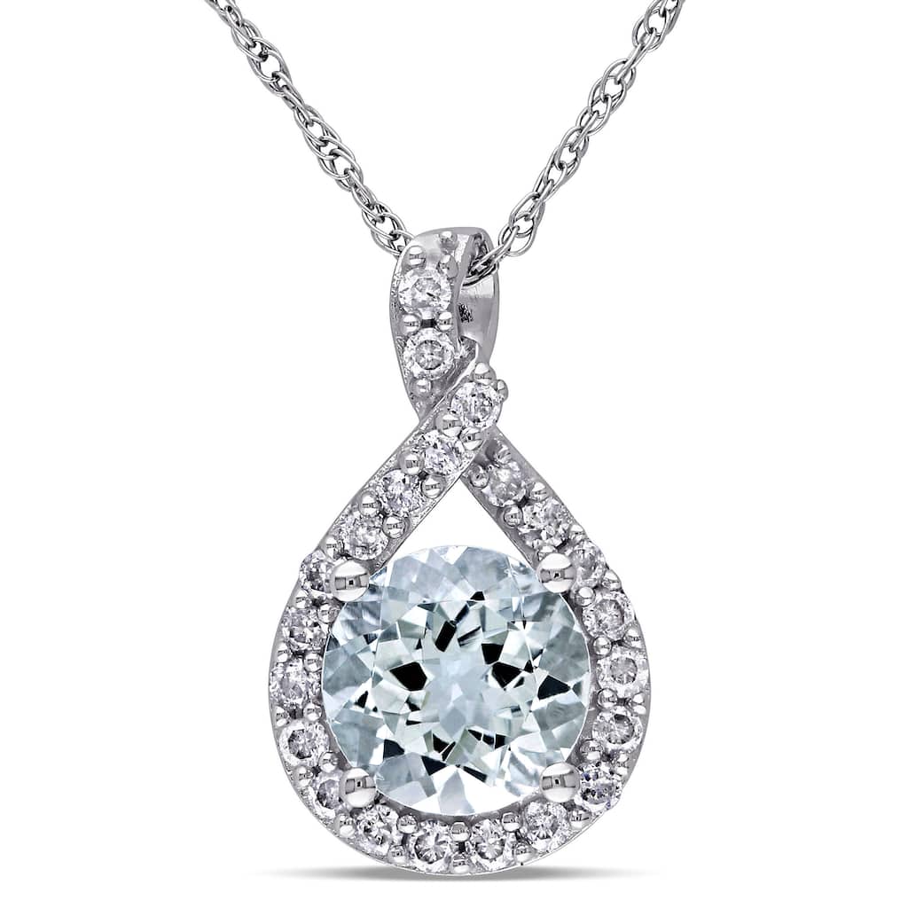 Miadora 10k White Gold Aquamarine and 1/5ct TDW Diamond Necklace (G-H, I2-I3) - Blue