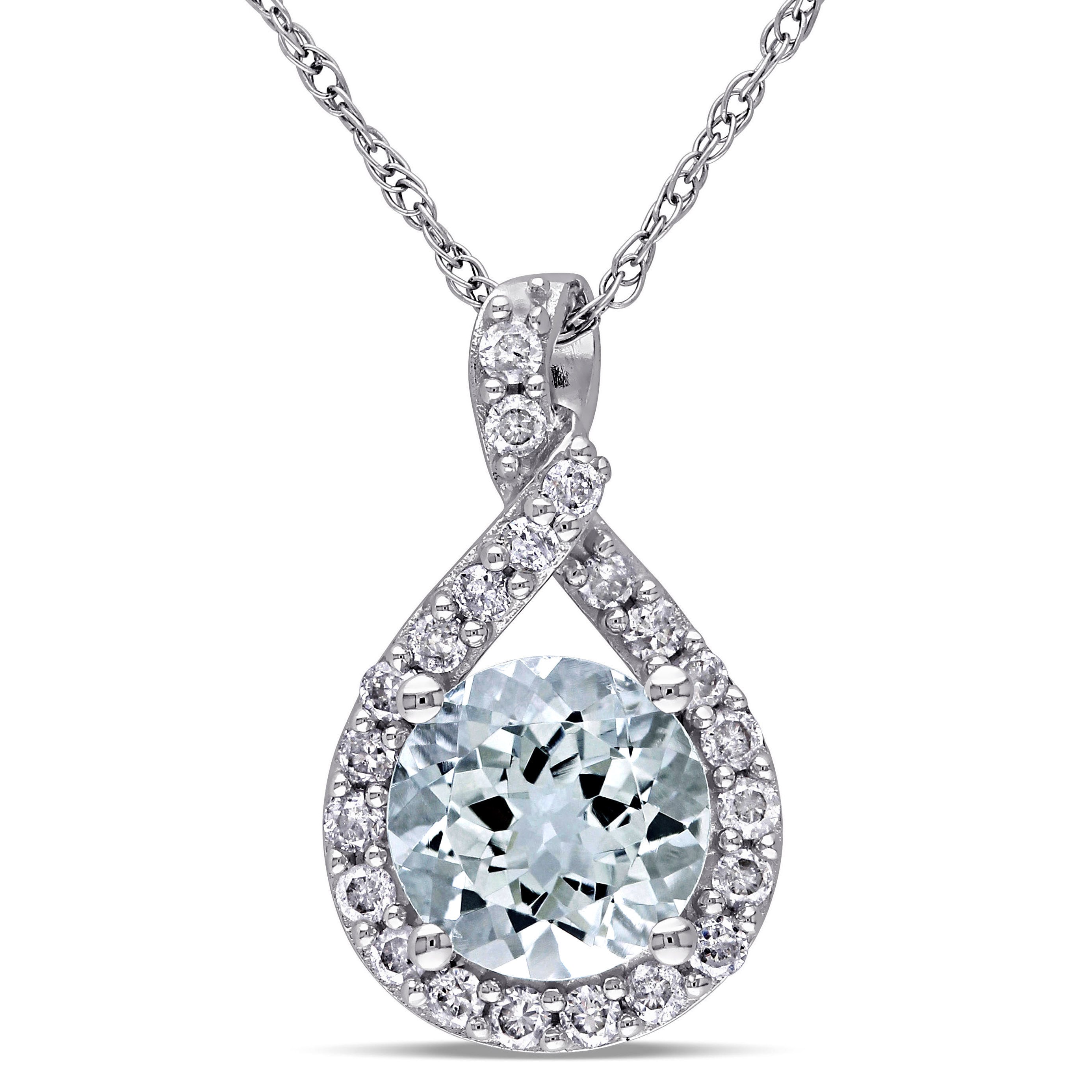 Miadora 10k White Gold Aquamarine and 1/5ct TDW Diamond Necklace (G-H, I2-I3) - Blue
