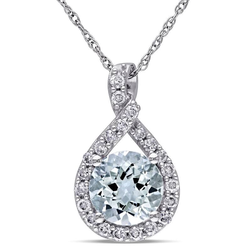 Miadora 10k White Gold Aquamarine and 1/5ct TDW Diamond Necklace (G-H, I2-I3) - Blue