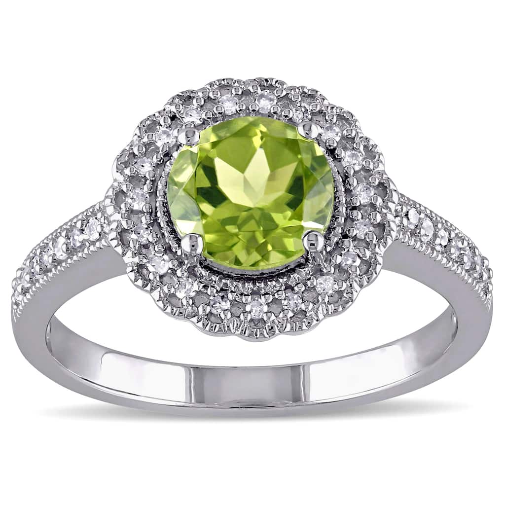 Miadora Sterling Silver Peridot and 1/6ct TDW Diamond Ring (G-H, I2-I3) - Green