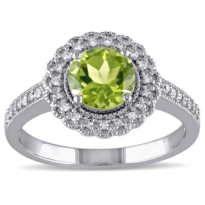 Miadora Sterling Silver Peridot and 1/6ct TDW Diamond Ring (G-H, I2-I3) - Green