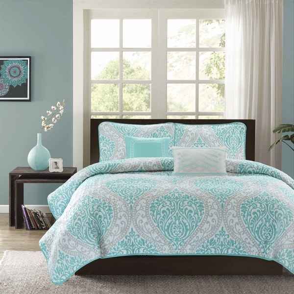 Intelligent Design Ciara Grey 5 piece Damask Coverlet Set