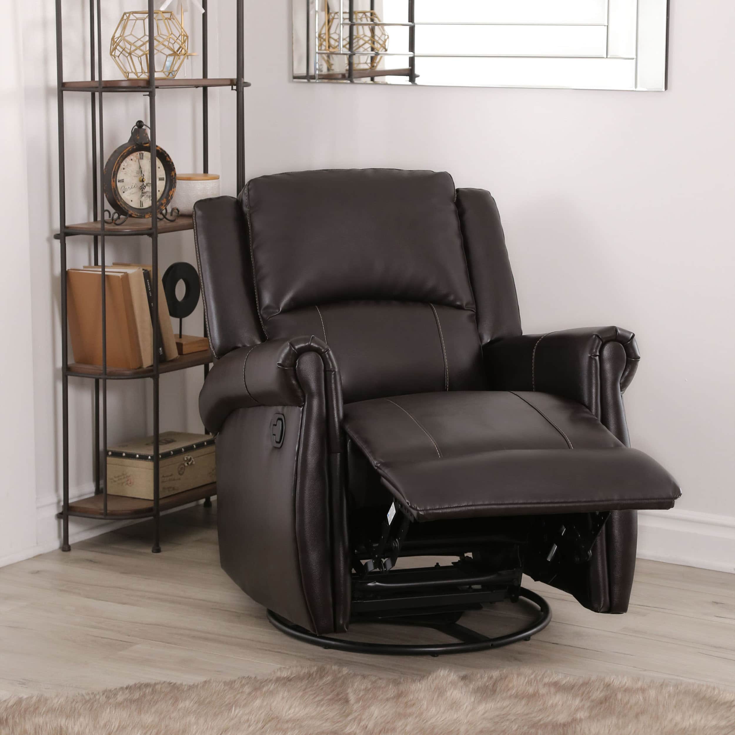 Shop Abbyson Elena Dark Brown Swivel Glider Recliner Chair - On Sale