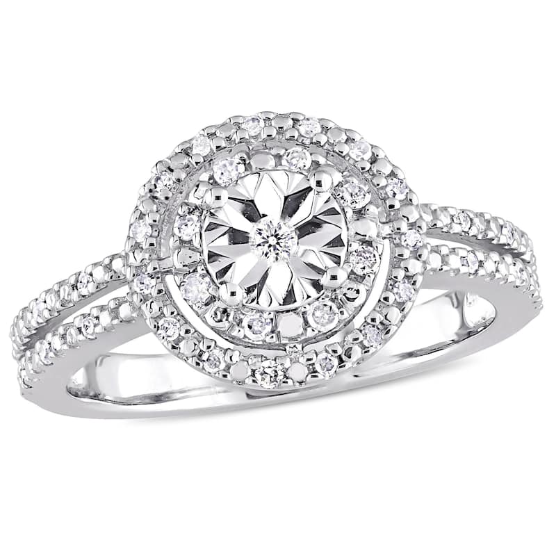Miadora Sterling Silver Diamond Double Halo Engagement Ring