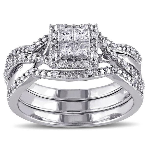 Shop Miadora Sterling Silver 1/2ct TDW Princesscut Quad