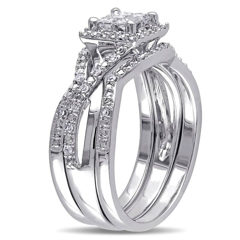 Quad Crossover Diamond Bridal Set in Sterling Silver by Miadora