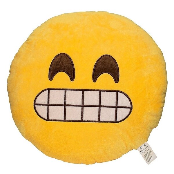 Emoji Say Cheese Yellow Round Plush Pillow