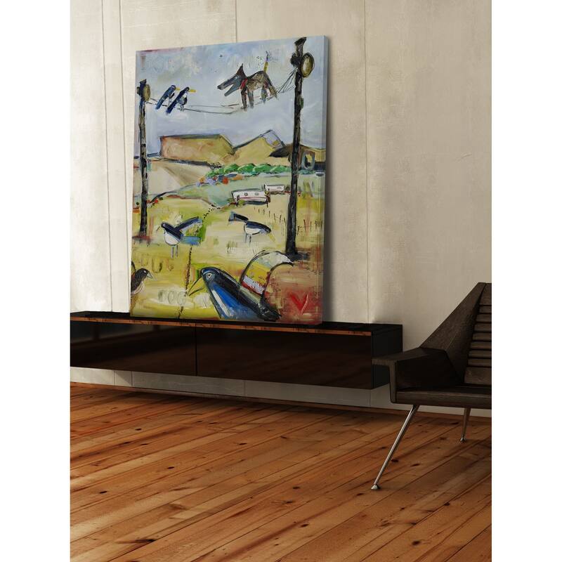 Marmont Hill - "Dog on Wire" by Tori Campisi Painting Print on Canvas - Multi-Color