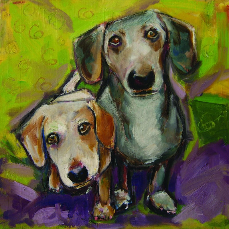 Marmont Hill - "Two Dachshunds" by Tori Campisi Painting Print on Canvas - Multi-Color