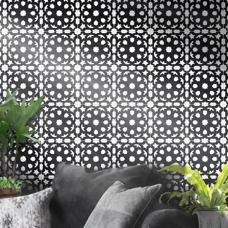 Handmade Fes in Black and White Tile, Pack of 12 (Morocco)
