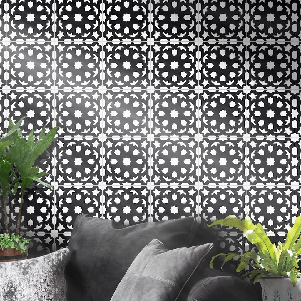 Handmade Fes in Black and White Tile, Pack of 12 (Morocco)