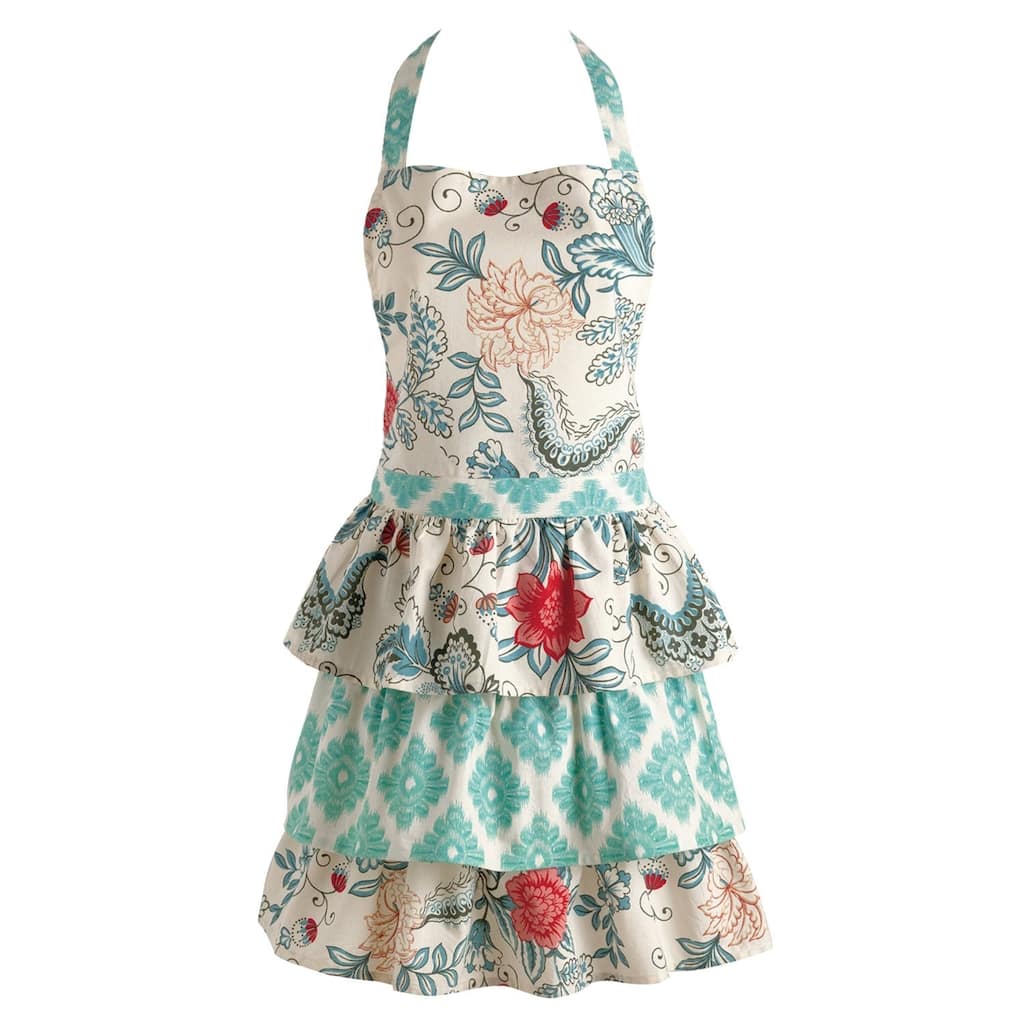 DII Blue Ikat Flowers Vintage Apron