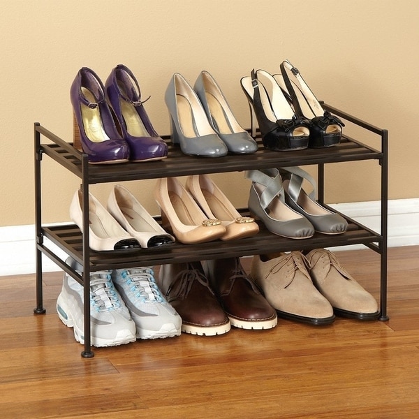 Seville Classics 2-Tier Resin Slat Utility Shoe Rack, Espresso