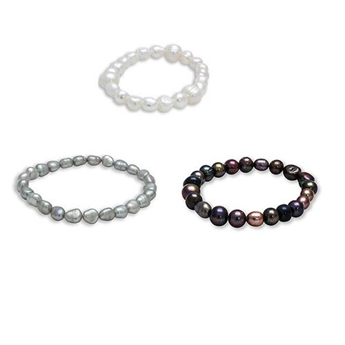 Set Of Three Multicolor Baroque Freshwater Pearl Stretch Set Of Three Multicolor Baroque Freshwater Pearl Stretch Bracelets 5 7mm Multi