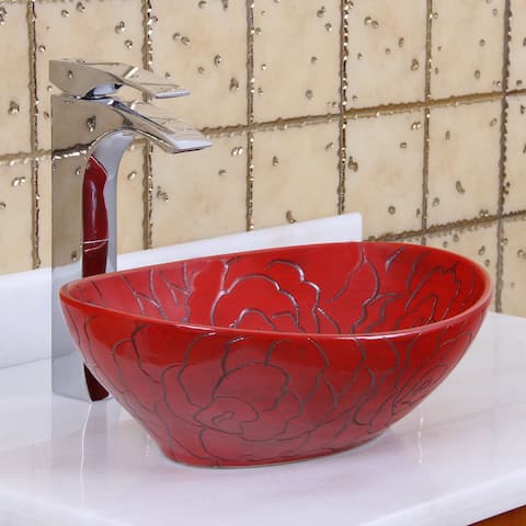 Red Bathroom Sinks Online At Our Best Deals Elite 1557 Oval Red Rose Porcelain Ceramic Bathroom Vessel Sink