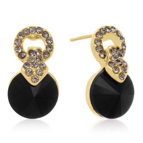 Shop Black Crystal Stud Earrings, Gold Over Brass, Pushbacks Free