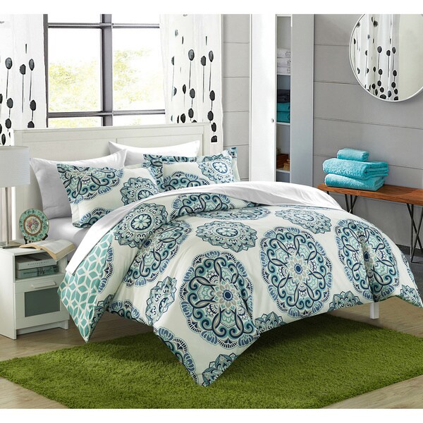 Chic Home Aragona Printed Medallion with Geometric Reverse 7-piece Bed in a Bag with White Sheet Set