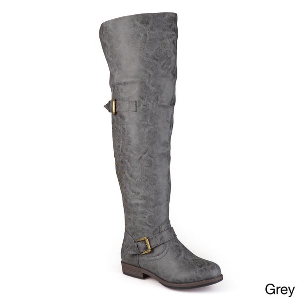 gray wide calf over the knee boots