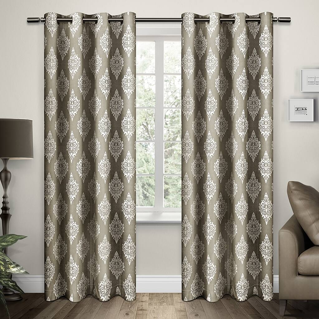 ATI Home Damask Cotton Jacquard Grommet Top Curtain Panel Pair