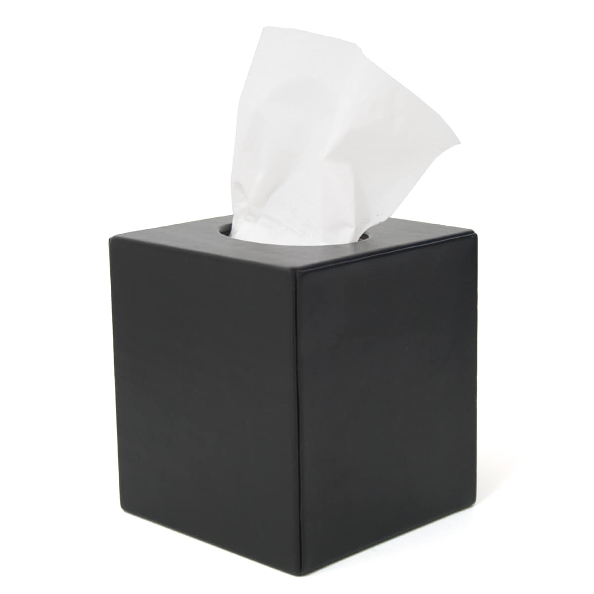 black leather tissue box holder