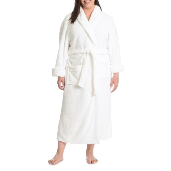 La Cera Women's Plus Size Textured Plush Full-Length Bath Robe - Overstock -