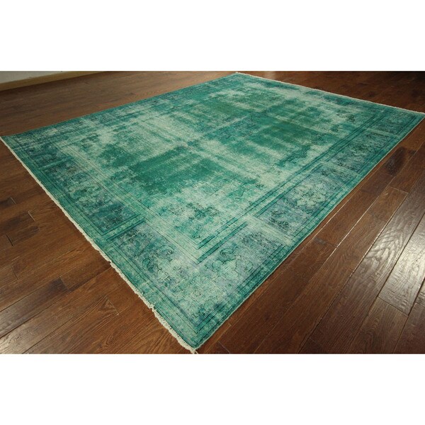 Shop New Iran Persian Kerman Mint Green Overdyed Handknotted Wool Rug (9' x 12', 9' x 10