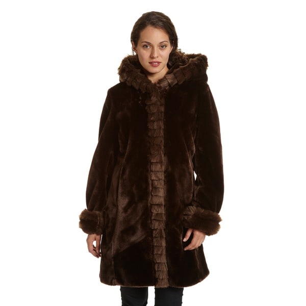 womens black coat with black fur hood