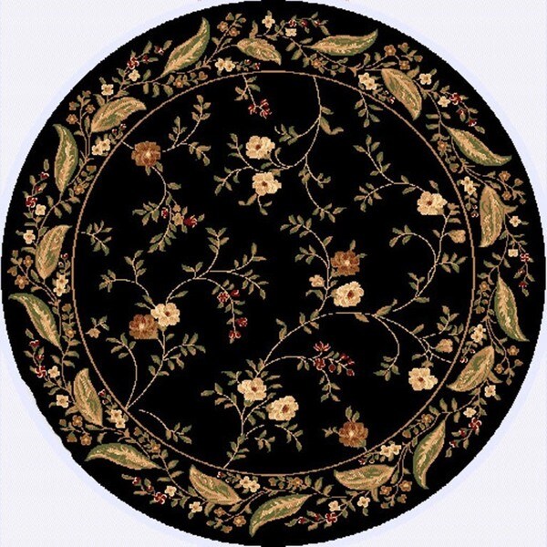 Renaissance Black Floral Border Area Rug (5'3 x 5'3 Round) Free