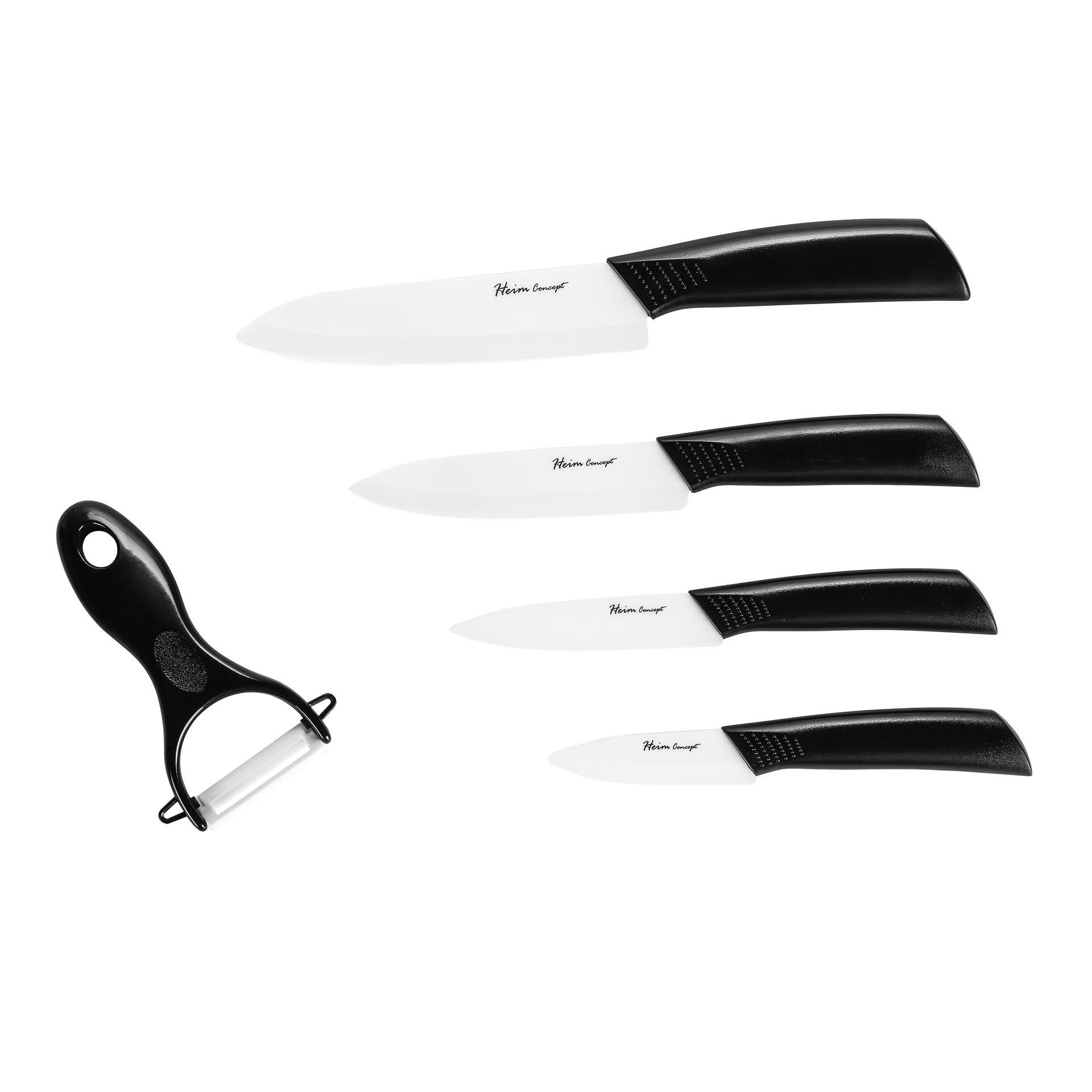 Ceramic Knife Set -9PCS Set, Heim Concept 4 Cutlery Kitchen Knives with Sheaths and Ceramic Peeler, with Gift Box