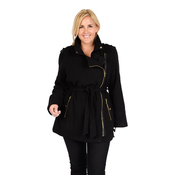 Excelled Women's Plus Faux Wool Asymmetrical Zip